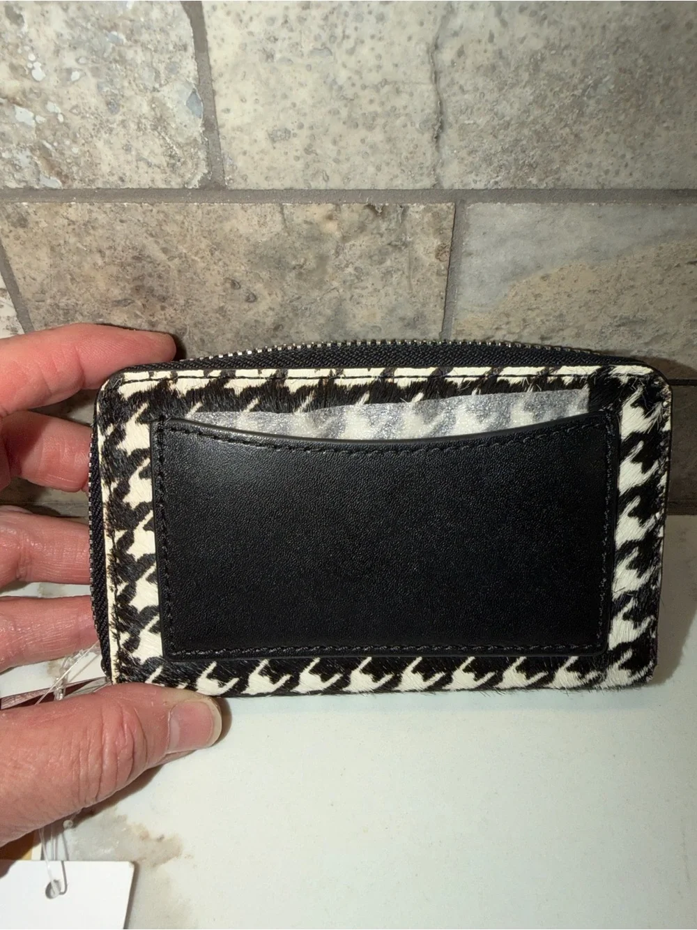 Michael Kors Black & White Haircalf Houndstooth Zip-Around Wallet